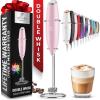 imageZulay Kitchen Powerful Double Whisk Milk Frother Handheld  Foam Maker With Stand  Whisk Drink Mixer for Coffee Mini Foamer for Latte Matcha Frappe Hot Chocolate ampamp Cappuccino Blizzard WhiteCotton Candy