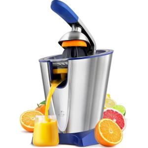 imageZulay Citrus Juicer Electric  Stainless Steel Orange Juicer With 160W Powerful Motor  Interchangeable Cones For All Citrus  Filters Out Seeds ampamp Pulp  DishwasherSafe Parts  BlueBlue Midnight