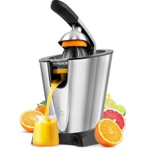 imageZulay Citrus Juicer Electric  Stainless Steel Orange Juicer With 160W Powerful Motor  Interchangeable Cones For All Citrus  Filters Out Seeds ampamp Pulp  DishwasherSafe Parts  BlueBlack Lux