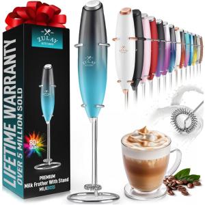 imageZulay Kitchen Powerful Double Whisk Milk Frother Handheld  Foam Maker With Stand  Whisk Drink Mixer for Coffee Mini Foamer for Latte Matcha Frappe Hot Chocolate ampamp Cappuccino Blizzard WhiteMarine