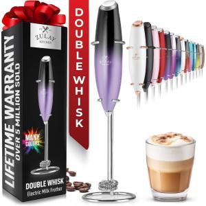 imageZulay Kitchen Powerful Double Whisk Milk Frother Handheld  Foam Maker With Stand  Whisk Drink Mixer for Coffee Mini Foamer for Latte Matcha Frappe Hot Chocolate ampamp Cappuccino Blizzard WhiteGalaxy