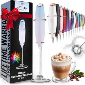 imageZulay Kitchen Powerful Double Whisk Milk Frother Handheld  Foam Maker With Stand  Whisk Drink Mixer for Coffee Mini Foamer for Latte Matcha Frappe Hot Chocolate ampamp Cappuccino Blizzard WhiteCloud