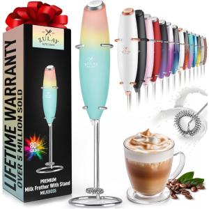 imageZulay Kitchen Powerful Double Whisk Milk Frother Handheld  Foam Maker With Stand  Whisk Drink Mixer for Coffee Mini Foamer for Latte Matcha Frappe Hot Chocolate ampamp Cappuccino Blizzard WhiteCupcake