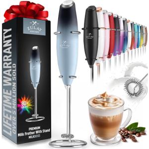imageZulay Kitchen Powerful Double Whisk Milk Frother Handheld  Foam Maker With Stand  Whisk Drink Mixer for Coffee Mini Foamer for Latte Matcha Frappe Hot Chocolate ampamp Cappuccino Blizzard WhiteStorm Blend