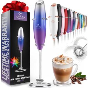 imageZulay Kitchen Powerful Double Whisk Milk Frother Handheld  Foam Maker With Stand  Whisk Drink Mixer for Coffee Mini Foamer for Latte Matcha Frappe Hot Chocolate ampamp Cappuccino Blizzard WhiteFirework