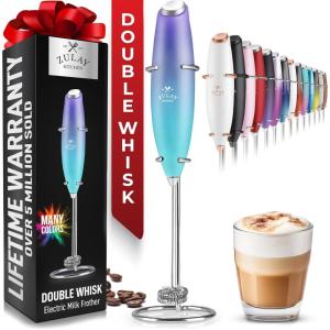 imageZulay Kitchen Powerful Double Whisk Milk Frother Handheld  Foam Maker With Stand  Whisk Drink Mixer for Coffee Mini Foamer for Latte Matcha Frappe Hot Chocolate ampamp Cappuccino Blizzard WhiteAurora Lights