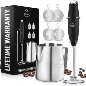 imageZulay Powerful Milk Frother for Coffee with Upgraded Titanium Motor  Handheld Frother Electric Whisk Milk Foamer Mini Mixer ampamp Coffee Blender Frother for Frappe Latte Matcha No Stand  SilverJet Black
