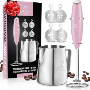 imageZulay Powerful Milk Frother for Coffee with Upgraded Titanium Motor  Handheld Frother Electric Whisk Milk Foamer Mini Mixer ampamp Coffee Blender Frother for Frappe Latte Matcha No Stand  SilverCotton Candy Pink