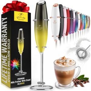 imageZulay Powerful Milk Frother for Coffee with Upgraded Titanium Motor  Handheld Frother Electric Whisk Milk Foamer Mini Mixer ampamp Coffee Blender Frother for Frappe Latte Matcha No Stand  SilverBlackYellow