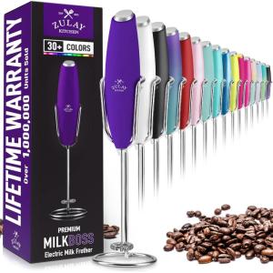 imageZulay Powerful Milk Frother for Coffee with Upgraded Titanium Motor  Handheld Frother Electric Whisk Milk Foamer Mini Mixer ampamp Coffee Blender Frother for Frappe Latte Matcha No Stand  SilverPurple
