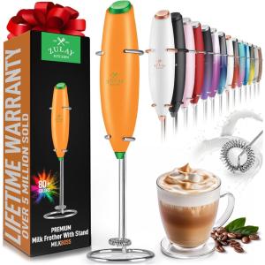 imageZulay Powerful Milk Frother for Coffee with Upgraded Titanium Motor  Handheld Frother Electric Whisk Milk Foamer Mini Mixer ampamp Coffee Blender Frother for Frappe Latte Matcha No Stand  SilverOrange  Green