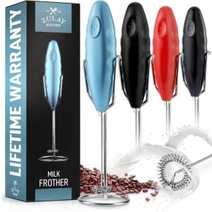 imageZulay Powerful Milk Frother for Coffee with Upgraded Titanium Motor  Handheld Frother Electric Whisk Milk Foamer Mini Mixer ampamp Coffee Blender Frother for Frappe Latte Matcha No Stand  SilverSteel Blue