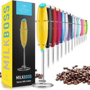 imageZulay Powerful Milk Frother for Coffee with Upgraded Titanium Motor  Handheld Frother Electric Whisk Milk Foamer Mini Mixer ampamp Coffee Blender Frother for Frappe Latte Matcha No Stand  SilverYellow  Blue