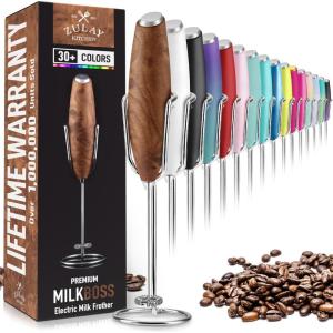 imageZulay Powerful Milk Frother for Coffee with Upgraded Titanium Motor  Handheld Frother Electric Whisk Milk Foamer Mini Mixer ampamp Coffee Blender Frother for Frappe Latte Matcha No Stand  SilverWalnut
