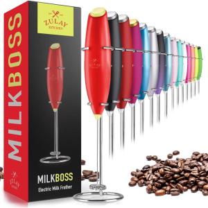 imageZulay Powerful Milk Frother for Coffee with Upgraded Titanium Motor  Handheld Frother Electric Whisk Milk Foamer Mini Mixer ampamp Coffee Blender Frother for Frappe Latte Matcha No Stand  SilverRed  Yellow