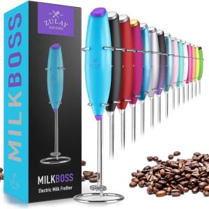 imageZulay Powerful Milk Frother for Coffee with Upgraded Titanium Motor  Handheld Frother Electric Whisk Milk Foamer Mini Mixer ampamp Coffee Blender Frother for Frappe Latte Matcha No Stand  SilverBlue  Purple