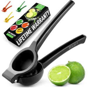 imageZulay Premium Quality Metal Lime Squeezer Citrus Juicer Manual Press for Extracting the Most Juice Possible  Lime Juicer BlackMidnight Black