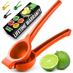 imageZulay Premium Quality Metal Lime Squeezer Citrus Juicer Manual Press for Extracting the Most Juice Possible  Lime Juicer BlackOrange