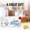 imageZulay Butter Dish With Lid For Countertop  Porcelain White Ceramic Butter Dish with Knob Handle Great for Cooking  Elegant Design Butter Holder  Durable ampamp Sturdy Butter Keeper  WhiteLight Blue