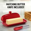 imageZulay Butter Dish With Lid For Countertop  Porcelain White Ceramic Butter Dish with Knob Handle Great for Cooking  Elegant Design Butter Holder  Durable ampamp Sturdy Butter Keeper  WhiteRed