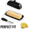 imageZulay Butter Dish With Lid For Countertop  Porcelain White Ceramic Butter Dish with Knob Handle Great for Cooking  Elegant Design Butter Holder  Durable ampamp Sturdy Butter Keeper  WhiteBlack