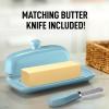 imageZulay Butter Dish With Lid For Countertop  Porcelain White Ceramic Butter Dish with Knob Handle Great for Cooking  Elegant Design Butter Holder  Durable ampamp Sturdy Butter Keeper  WhiteLight Blue