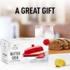 imageZulay Butter Dish With Lid For Countertop  Porcelain White Ceramic Butter Dish with Knob Handle Great for Cooking  Elegant Design Butter Holder  Durable ampamp Sturdy Butter Keeper  WhiteRed