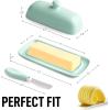 imageZulay Butter Dish With Lid For Countertop  Porcelain White Ceramic Butter Dish with Knob Handle Great for Cooking  Elegant Design Butter Holder  Durable ampamp Sturdy Butter Keeper  WhiteMint