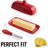 imageZulay Butter Dish With Lid For Countertop  Porcelain White Ceramic Butter Dish with Knob Handle Great for Cooking  Elegant Design Butter Holder  Durable ampamp Sturdy Butter Keeper  WhiteRed
