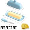 imageZulay Butter Dish With Lid For Countertop  Porcelain White Ceramic Butter Dish with Knob Handle Great for Cooking  Elegant Design Butter Holder  Durable ampamp Sturdy Butter Keeper  WhiteLight Blue