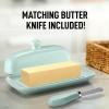 imageZulay Butter Dish With Lid For Countertop  Porcelain White Ceramic Butter Dish with Knob Handle Great for Cooking  Elegant Design Butter Holder  Durable ampamp Sturdy Butter Keeper  WhiteMint