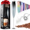 imageZulay Kitchen Milk Frother Wand Drink Mixer with AA Duracell Batteries Durable Handheld Milk Frother Electric Whisk  EasyClean Milk Frother Wand ampamp Mini Blender  Electric Coffee Frother  BlackStorm