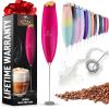 imageZulay Kitchen Milk Frother Wand Drink Mixer with AA Duracell Batteries Durable Handheld Milk Frother Electric Whisk  EasyClean Milk Frother Wand ampamp Mini Blender  Electric Coffee Frother  BlackHot Pink with Gold Button