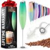 imageZulay Kitchen Milk Frother Wand Drink Mixer with AA Duracell Batteries Durable Handheld Milk Frother Electric Whisk  EasyClean Milk Frother Wand ampamp Mini Blender  Electric Coffee Frother  BlackOcean Spray