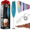 imageZulay Kitchen Milk Frother Wand Drink Mixer with AA Duracell Batteries Durable Handheld Milk Frother Electric Whisk  EasyClean Milk Frother Wand ampamp Mini Blender  Electric Coffee Frother  BlackMetallic Blue