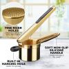 imageZulay Kitchen Premium Large 15oz Potato Ricer Heavy Duty Professional Stainless Steel Potato Masher and Ricer Kitchen Tool Press and Mash Kitchen Gadget  Metallic BlackGold  Black
