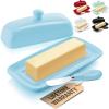 imageZulay Butter Dish With Lid For Countertop  Porcelain White Ceramic Butter Dish with Knob Handle Great for Cooking  Elegant Design Butter Holder  Durable ampamp Sturdy Butter Keeper  WhiteLight Blue