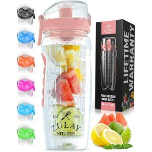 imageZulay 34 oz Large Leakproof Fruit Infuser Water Bottle with AntiSlip Grip  Men and Womens Ideal Fitness Gift Or For Gym Camping and Travel  Lake BlueCotton Candy Pink