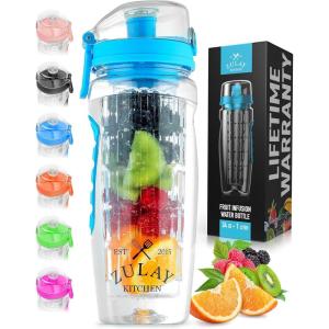 imageZulay 34 oz Large Leakproof Fruit Infuser Water Bottle with AntiSlip Grip  Men and Womens Ideal Fitness Gift Or For Gym Camping and Travel  Lake BlueLake Blue