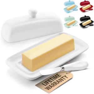 imageZulay Butter Dish With Lid For Countertop  Porcelain White Ceramic Butter Dish with Knob Handle Great for Cooking  Elegant Design Butter Holder  Durable ampamp Sturdy Butter Keeper  WhiteWhite