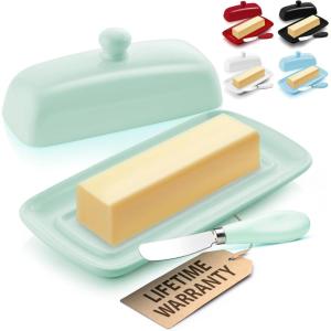 imageZulay Butter Dish With Lid For Countertop  Porcelain White Ceramic Butter Dish with Knob Handle Great for Cooking  Elegant Design Butter Holder  Durable ampamp Sturdy Butter Keeper  WhiteMint
