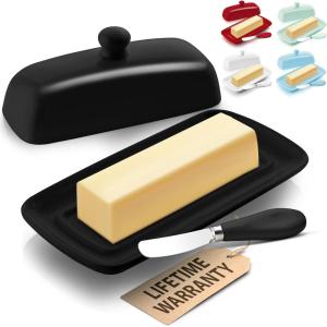 imageZulay Butter Dish With Lid For Countertop  Porcelain White Ceramic Butter Dish with Knob Handle Great for Cooking  Elegant Design Butter Holder  Durable ampamp Sturdy Butter Keeper  WhiteBlack
