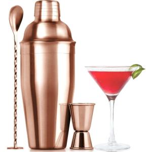 imageZulay Cocktail Shaker Set  Stainless Steel Mixed Drink Shaker  Martini Shaker Set with Build in Strainer Double Sided Jigger ampamp Muddler Combo Mixing Spoon  Pro Margarita Shaker  Large 24ozRose Gold