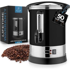 imageZulay Commercial Coffee Maker  100 Cup Coffee Percolator With DoubleWall Stainless Steel ampamp TwistLock Lid  Quick Brewing Coffee Urn With KeepWarm Mode For Events ampamp Catering  SilverBlack