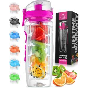 imageZulay Fruit Infuser Water Bottle  34oz  Leakproof With FullLength Infusion Rod  Men Womens Ideal Fitness Gift Or For Gym CampingFlamingo Pink