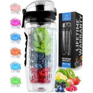 imageZulay Fruit Infuser Water Bottle  34oz  Leakproof With FullLength Infusion Rod  Men Womens Ideal Fitness Gift Or For Gym CampingJet Black