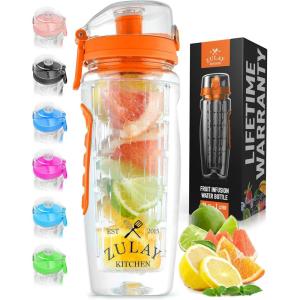 imageZulay Fruit Infuser Water Bottle  34oz  Leakproof With FullLength Infusion Rod  Men Womens Ideal Fitness Gift Or For Gym CampingSunrise Orange
