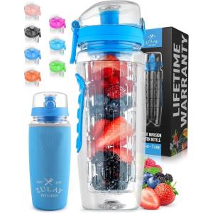 imageZulay Fruit Infuser Water Bottle  34oz  Leakproof With FullLength Infusion Rod  Men Womens Ideal Fitness Gift Or For Gym CampingTurquoise Blue