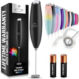 imageZulay Kitchen Milk Frother Wand Drink Mixer with AA Duracell Batteries Durable Handheld Milk Frother Electric Whisk  EasyClean Milk Frother Wand ampamp Mini Blender  Electric Coffee Frother  BlackBlack