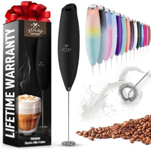 imageZulay Kitchen Milk Frother Wand Drink Mixer with AA Duracell Batteries Durable Handheld Milk Frother Electric Whisk  EasyClean Milk Frother Wand ampamp Mini Blender  Electric Coffee Frother  BlackExecutive Black